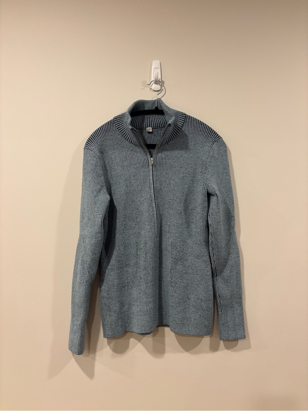 Zella Apres Ski Half Zip Rib Sweater Blue Merino Wool Blend Women’s size XL